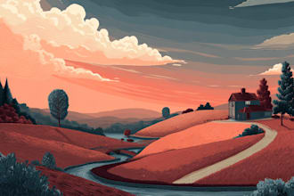 draw a 2d flat vector landscape illustration for you