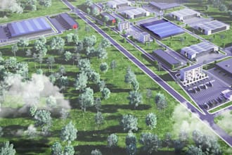 retouch 3d warehouse floor plan,factory site  render,industrial park,master plan