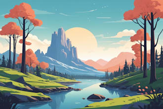 draw a flat vector landscape illustration
