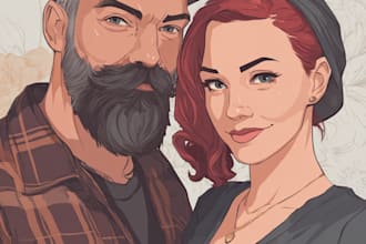 illustrate a romantic family couple portrait