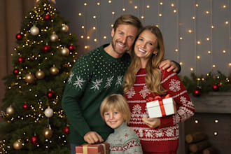 create a christmas family couple portrait
