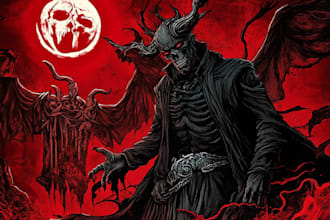 draw a detailed gothic line art and dark illustration