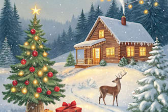 create a beautiful illustrated christmas card