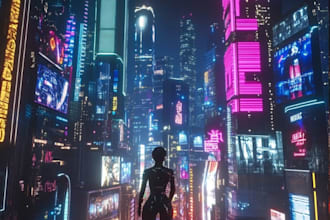 create a illustration of futuristic cyberpunk city