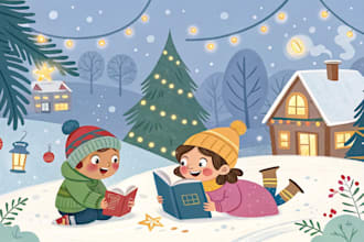 christmas book illustration, children story book illustration, christmas