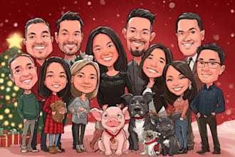 draw awesome cartoon caricature for gift, christmas card