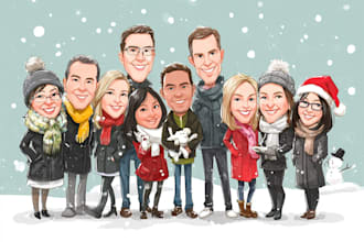 draw and design a christmas group cartoon or caricatures