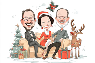 draw awesome cartoon caricature for gift, christmas card