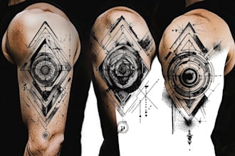 microrealistic linework and geometric style tattoo design
