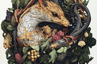 draw an animal and botanical illustration