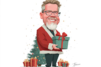 draw your office christmas card, holiday funny cartoon caricature card