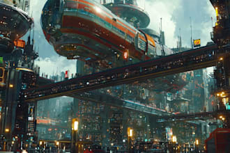 create science fiction, fantasy, cyberpunk illustration
