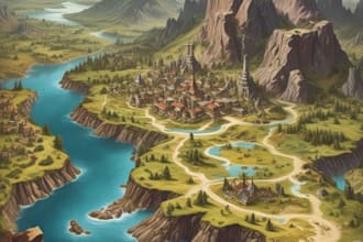 hand draw a fantasy map with digital watercolours