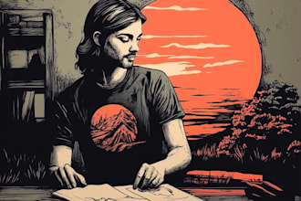 draw a custom digital art portrait in linocut style