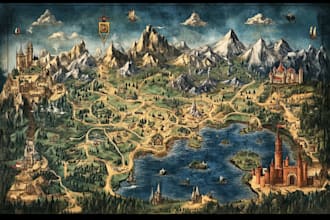 design a fantasy map illustration isometric map