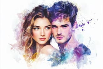 draw a watercolor couple portrait