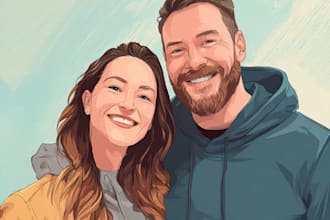 draw your couple into lovely disney cartoon portrait