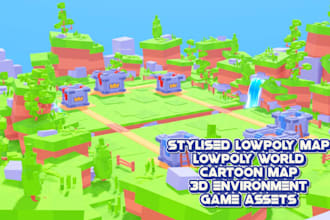 design custom lowpoly map for games, 3d environment and cartoon world