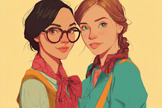 design an awesome portrait illustration, friendship portrait