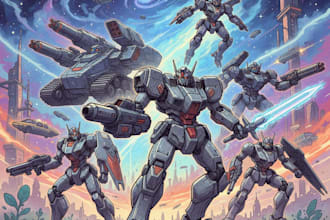 design robots and concept art of futuristic mecha