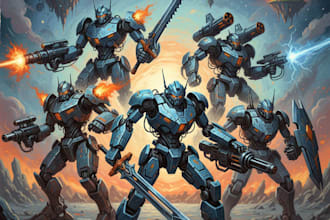 design robots and concept art of futuristic mecha