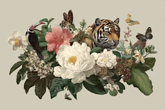 illustrate botanical and animal linocut illustration