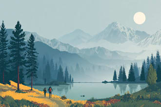 illustrate beautiful flat landscape illustration art