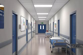 create 3d hospital design, 3d pharmacy, 3d intensive care, labs and 3d clinic