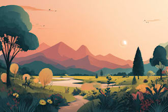 draw a flat vector landscape illustration