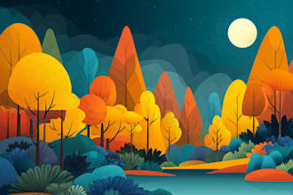 create a beautiful flat landscape illustration