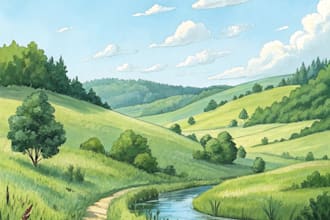 draw a watercolor landscape illustration