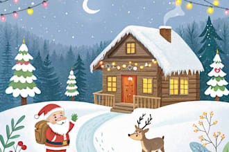 create a beautiful illustrated christmas card