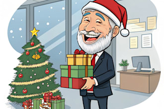 make a christmas caricature, business cartoon holiday card