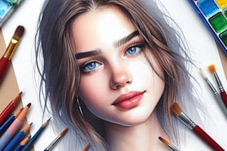 draw realistic hand drawn watercolor portrait