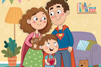 cartoon style family portrait