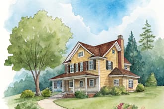 watercolor paint a house portrait