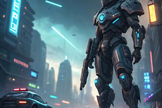 custom futuristic mecha robot character art