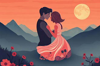 design illustrated romance book cover or ebook cover