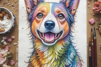 draw a rainbow watercolor portrait of your pet