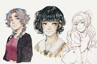 draw aesthetic character, retro anime, line art illustration