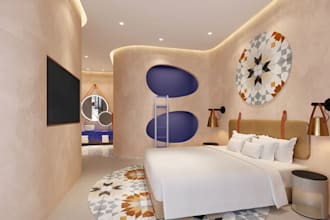 restyle 3d children playroom interior, rock climbing wall, terrazzo floor render