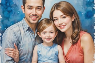 amazing family portrait watercolor portrait