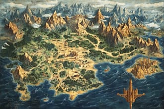 hand drawn vector fantasy map illustration city map