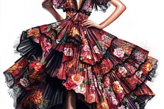 do a fashion illustration, sketch, portrait