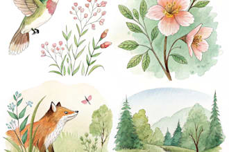 draw watercolor illustrations of animals, birds, and nature