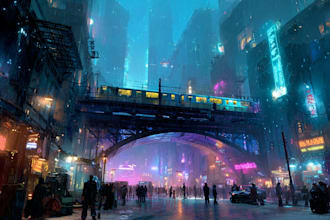 create a cyberpunk futuristic city art