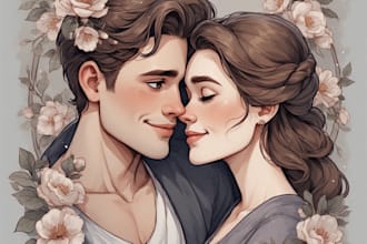 paint a romantic couple portrait in watercolor style