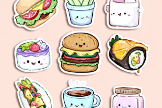 draw adorable kawaii character, animal, and food doodle