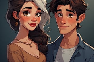 draw cartoon disney couple portrait