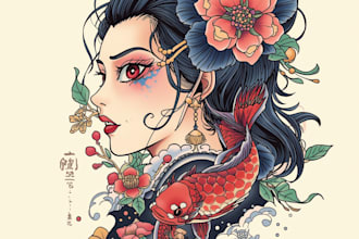 design a japanese hinny mask tattoo for you